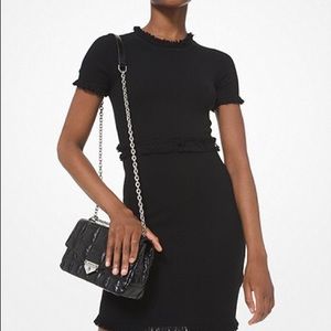 Fringed Textured Merino Wool Blend Dress